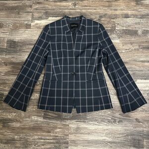 NWOT Banana Republic Women’s Navy Blue White Plaid Flare Sleeve Blazer Size 2